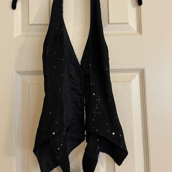 Top Vest -halter sequin black wear alone or over blouse - backless except - Picture 2 of 6